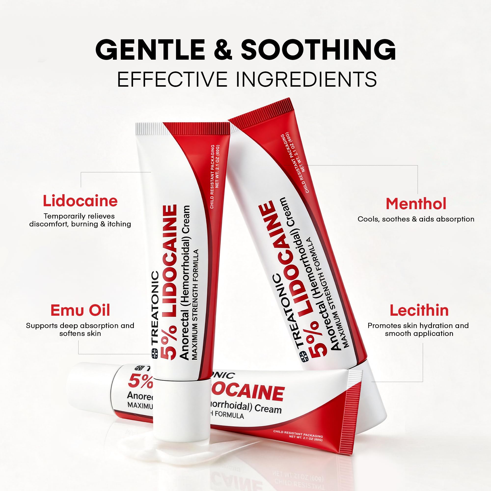 Treatonic 5% Lidocaine Numbing Cream: Lidocaine Cream for Pain Relief, Itching, Burning, Soreness, Hemorrhoid - Maximum Strength Topical Numb Cream - Fast Acting & Long Lasting Numbing Cream - 4.2 oz - TrustMedUSA