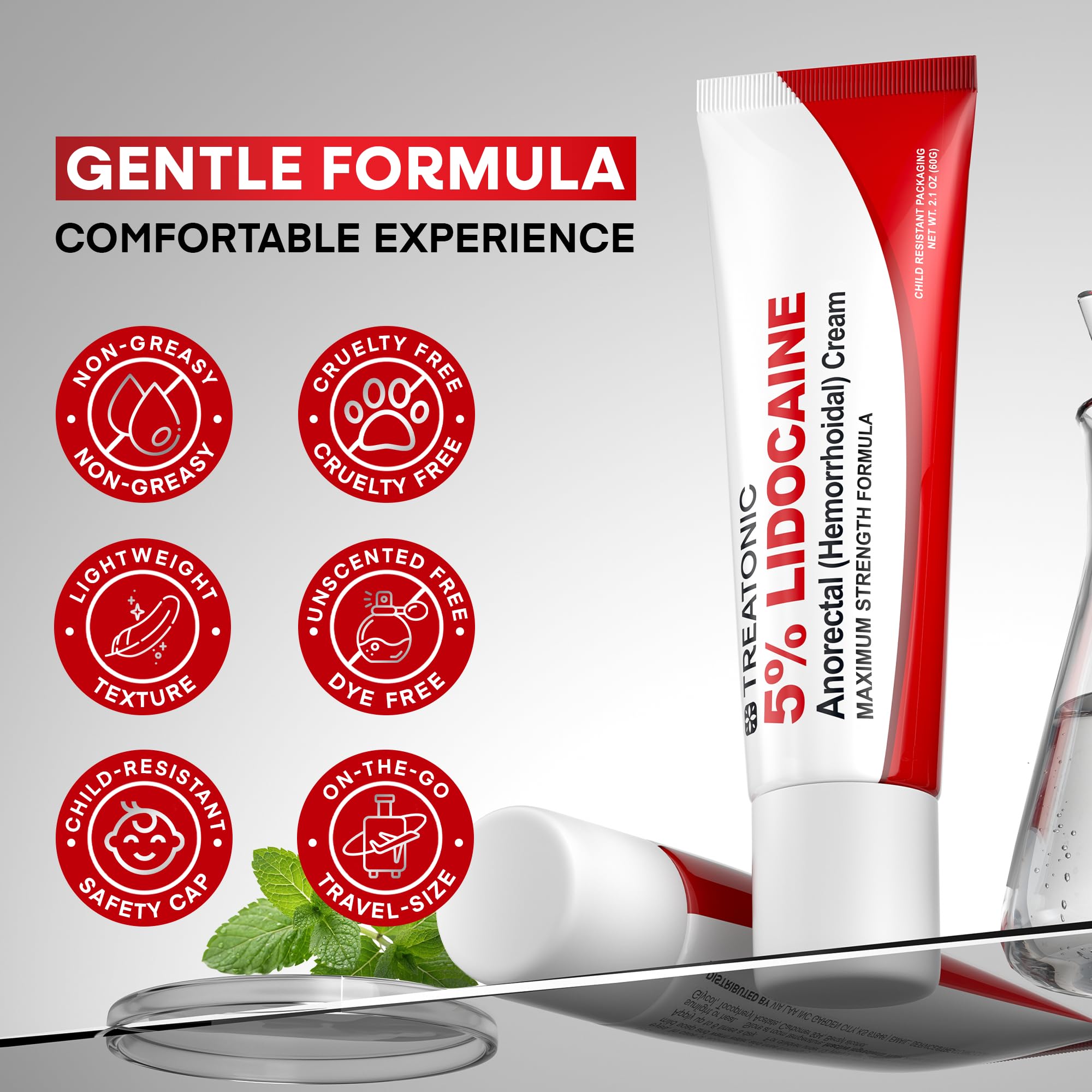 Treatonic 5% Lidocaine Numbing Cream: Lidocaine Cream for Pain Relief, Itching, Burning, Soreness, Hemorrhoid - Maximum Strength Topical Numb Cream - Fast Acting & Long Lasting Numbing Cream - 4.2 oz - TrustMedUSA