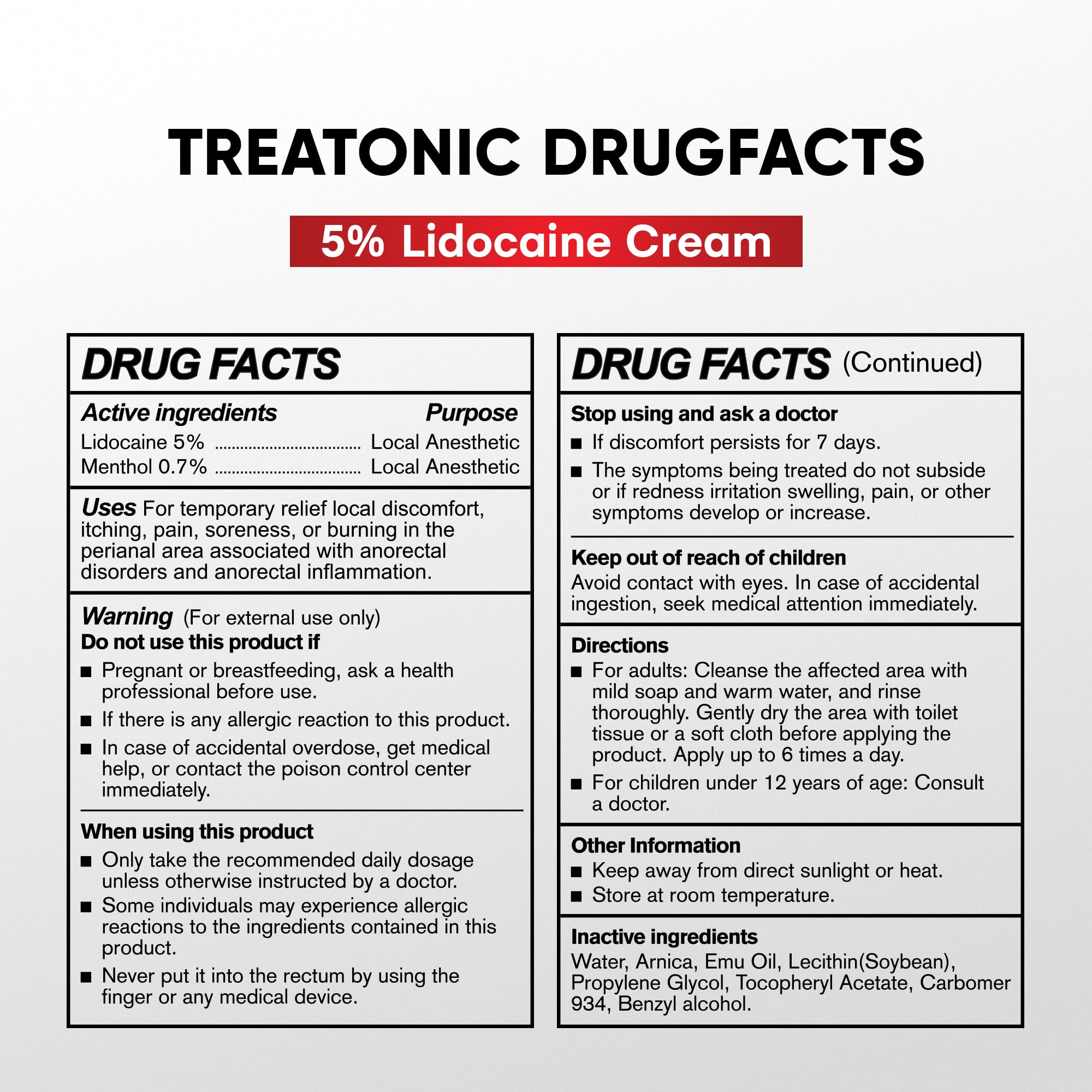 Treatonic 5% Lidocaine Numbing Cream: Lidocaine Cream for Pain Relief, Itching, Burning, Soreness, Hemorrhoid - Maximum Strength Topical Numb Cream - Fast Acting & Long Lasting Numbing Cream - 4.2 oz - TrustMedUSA