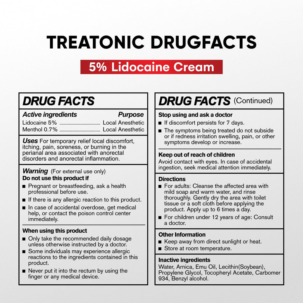 Treatonic 5% Lidocaine Numbing Cream: Lidocaine Cream for Pain Relief, Itching, Burning, Soreness, Hemorrhoid - Maximum Strength Topical Numb Cream - Fast Acting & Long Lasting Numbing Cream- 2.1 oz - TrustMedUSA