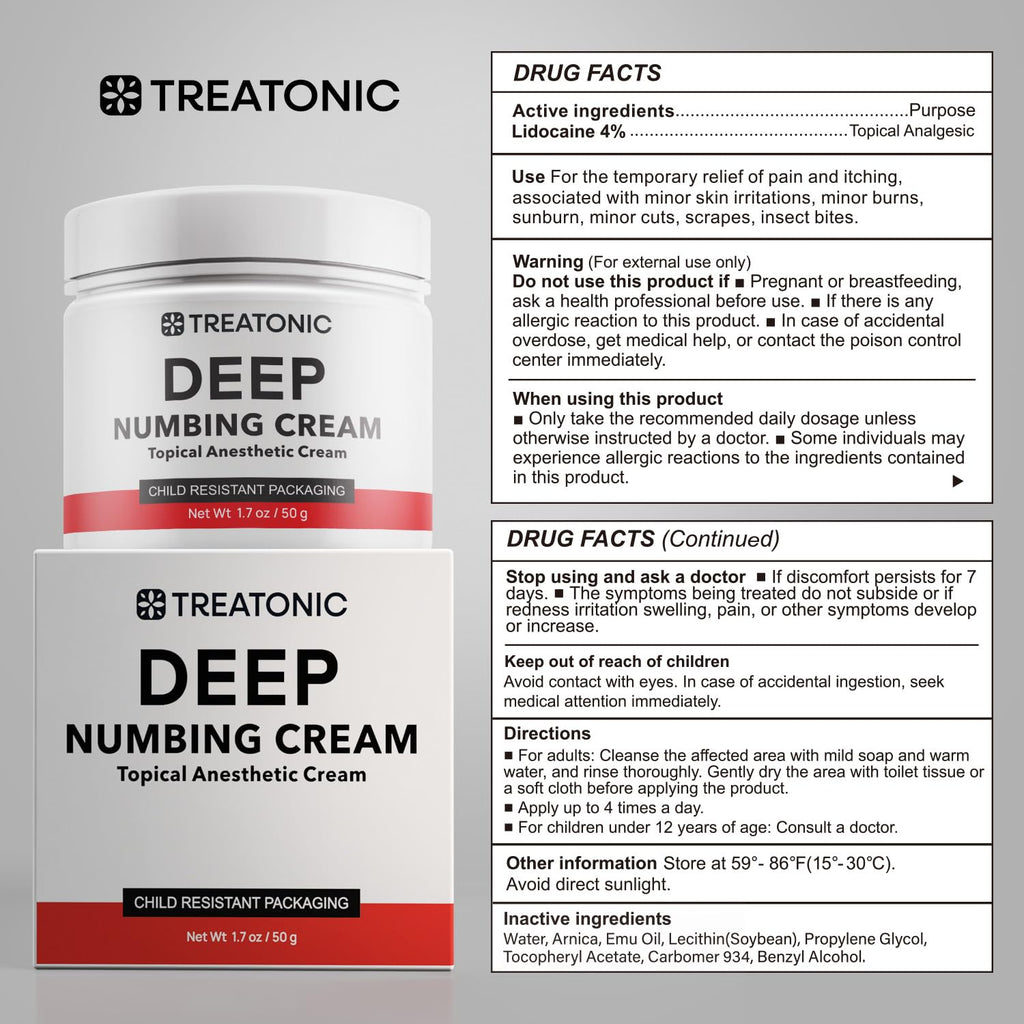 Treatonic Maximum Strength Numbing Cream: Numbing Cream for Discomfort, Burn, Itch & Pain Relief - Fast-Acting, Soothing Topical Anesthetic with Menthol & Emu Oil for Hemorrhoid Treatment – 1.7oz - TrustMedUSA