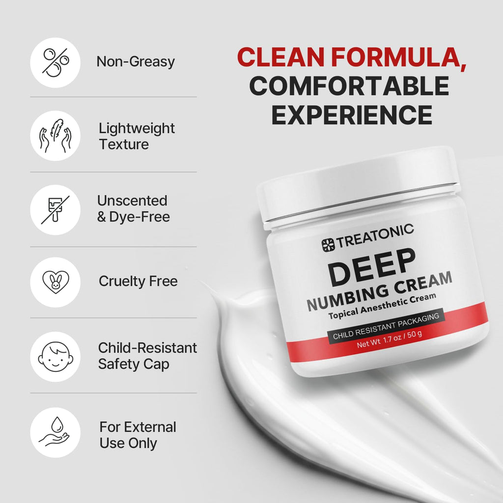 Treatonic Maximum Strength Numbing Cream: Numbing Cream for Discomfort, Burn, Itch & Pain Relief - Fast-Acting, Soothing Topical Anesthetic with Menthol & Emu Oil for Hemorrhoid Treatment – 1.7oz - TrustMedUSA