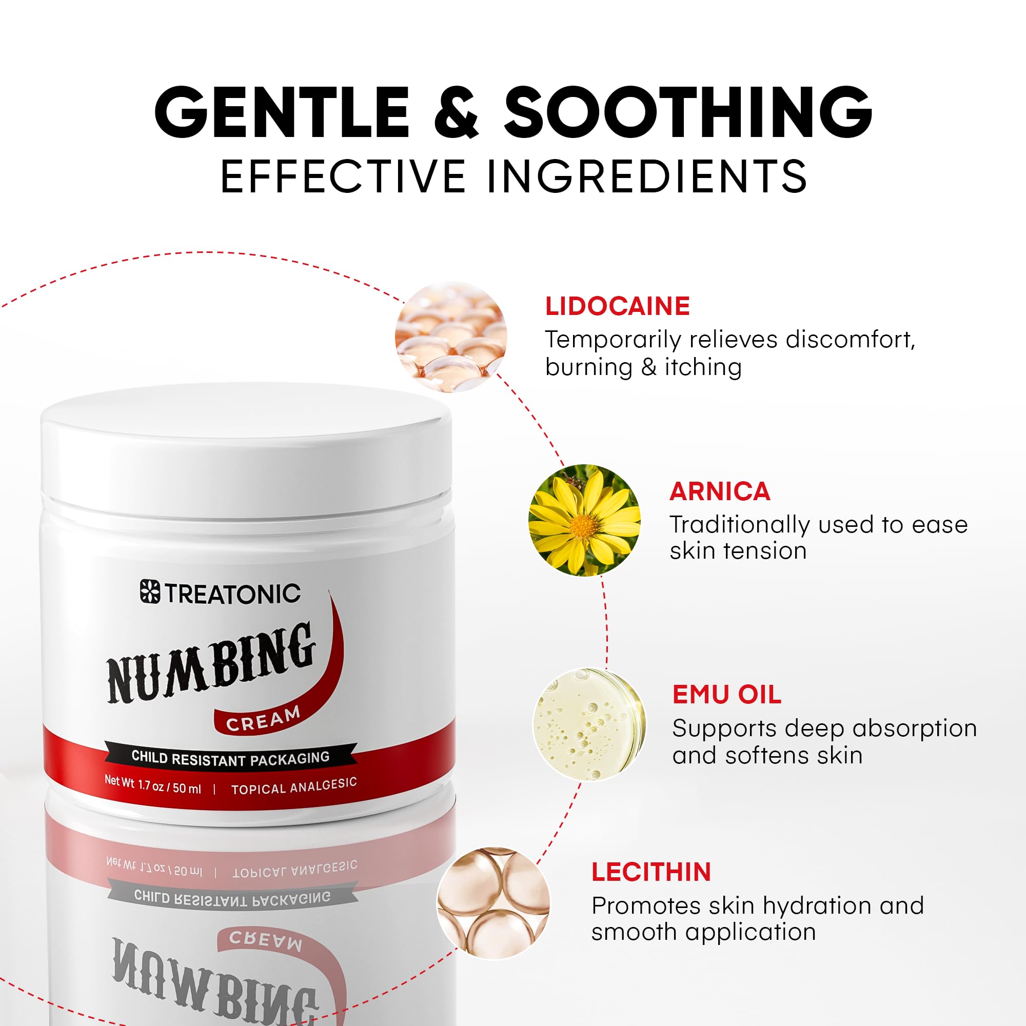Treatonic Numbing Cream: Extra Strength Numbing Cream for Discomfort, Burning, Itching, & After Sun - Maximum Strength Topical Anesthetic with Menthol & Emu Oil for Toes Feet Hands Legs Arms – 1.7oz - TrustMedUSA