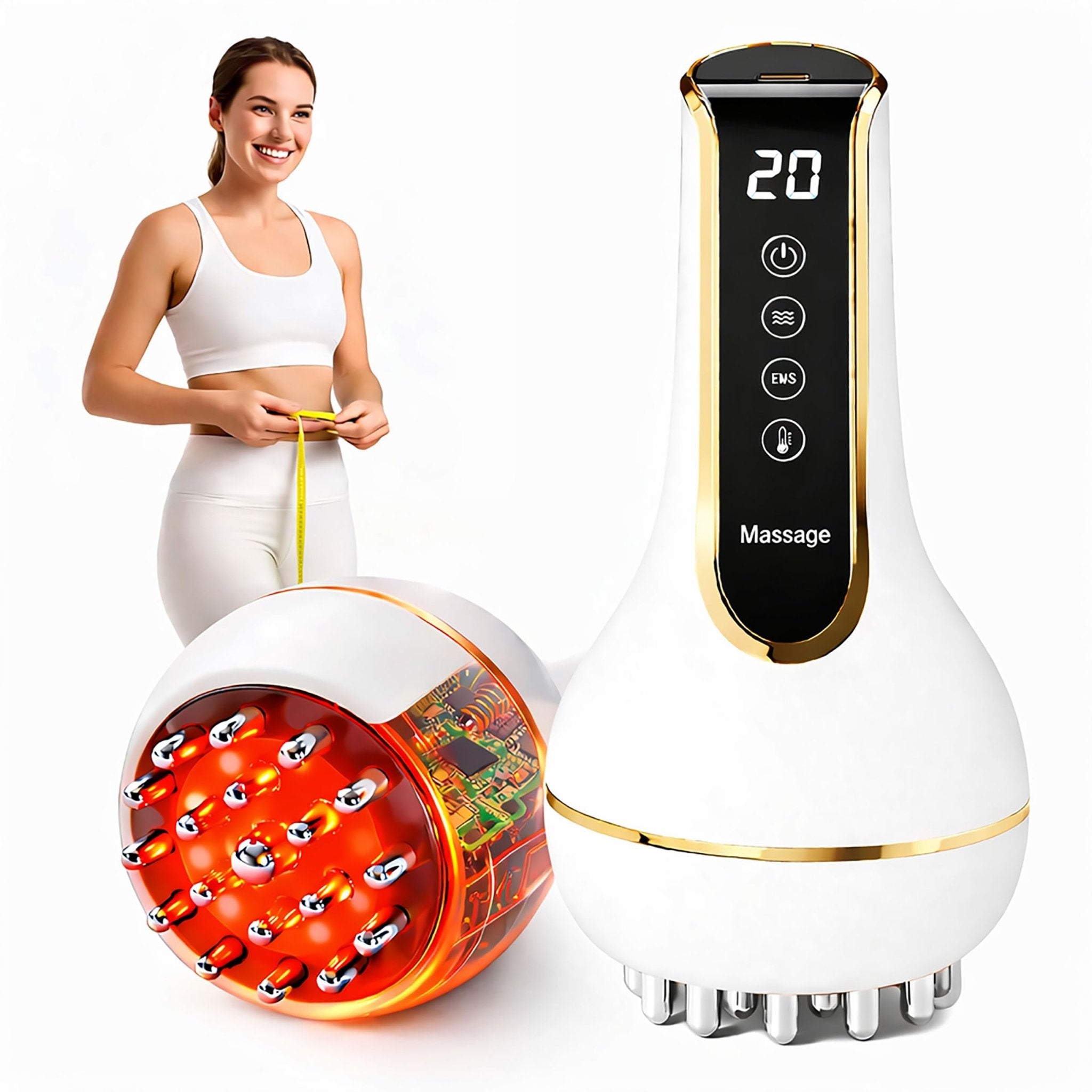Treayes Lymphatic Drainage Massager & Anti Cellulite Massage Tool – 20-Level Heat, Microcurrent & Vibration, Ergonomic Rechargeable Design for Legs, Arms, Waist & Belly - Maple Wellness Supplements