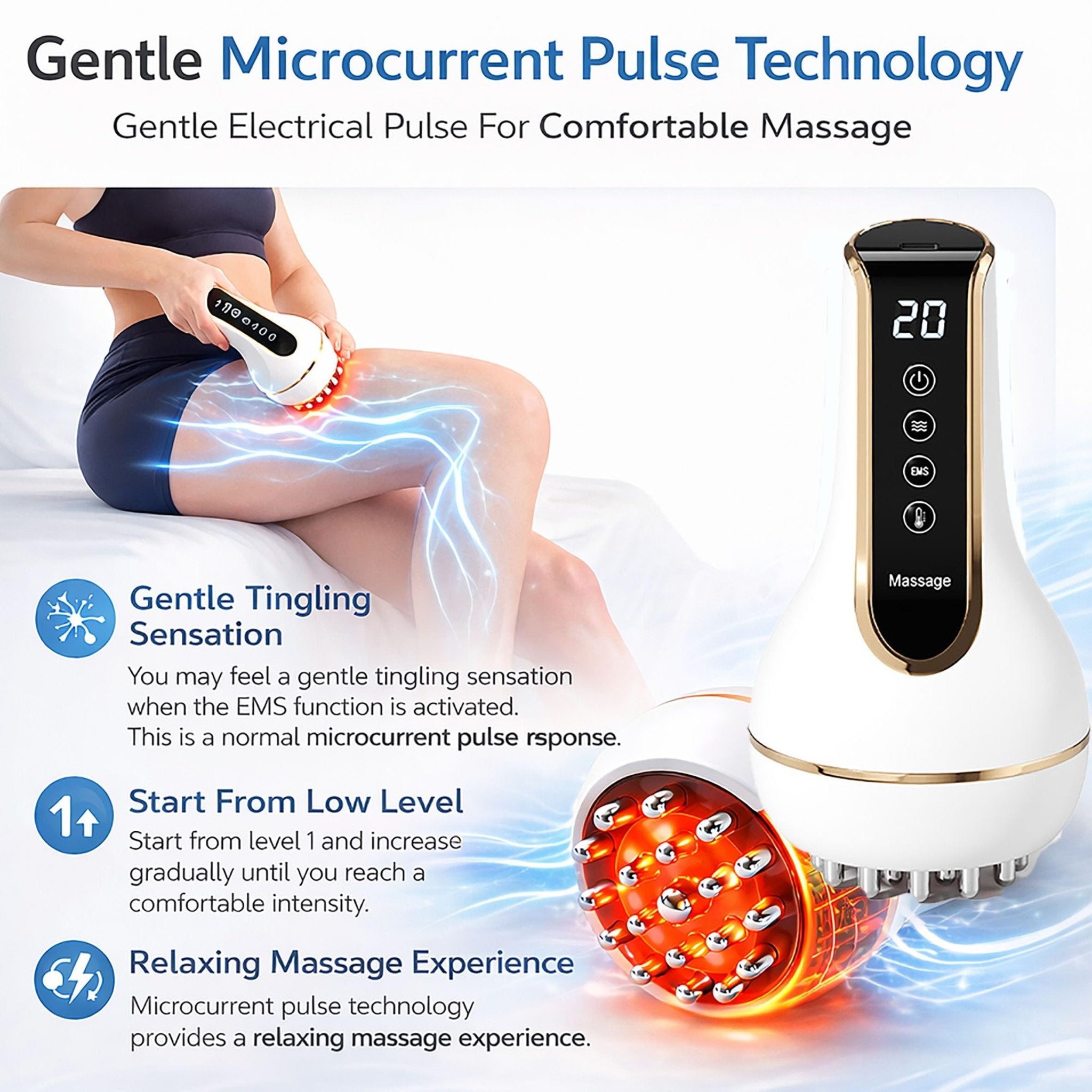 Treayes Lymphatic Drainage Massager & Anti Cellulite Massage Tool – 20-Level Heat, Microcurrent & Vibration, Ergonomic Rechargeable Design for Legs, Arms, Waist & Belly - Maple Wellness Supplements