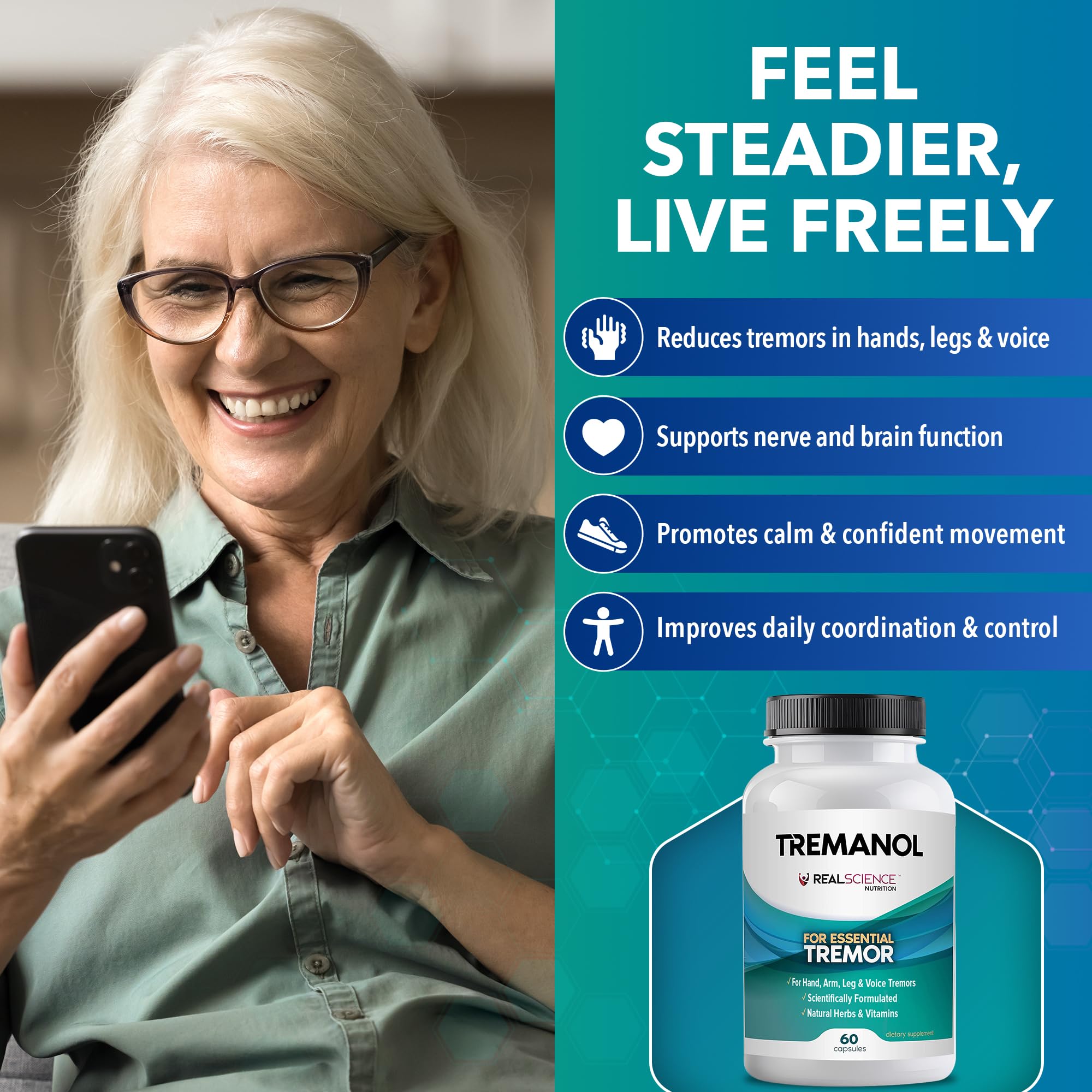 Tremanol Natural Aid Herbal Supplement – Includes Vitamin B2 & B12, Passionflower & Skullcap – 60 Caps (Pack of 3) – Made in USA - TrustMedUSA