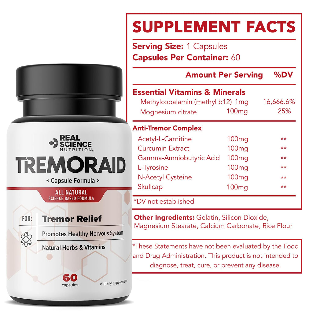 Tremoraid Essential Tremor Relief Supplements (60 Caps)* (3 Bottles) - TrustMedUSA