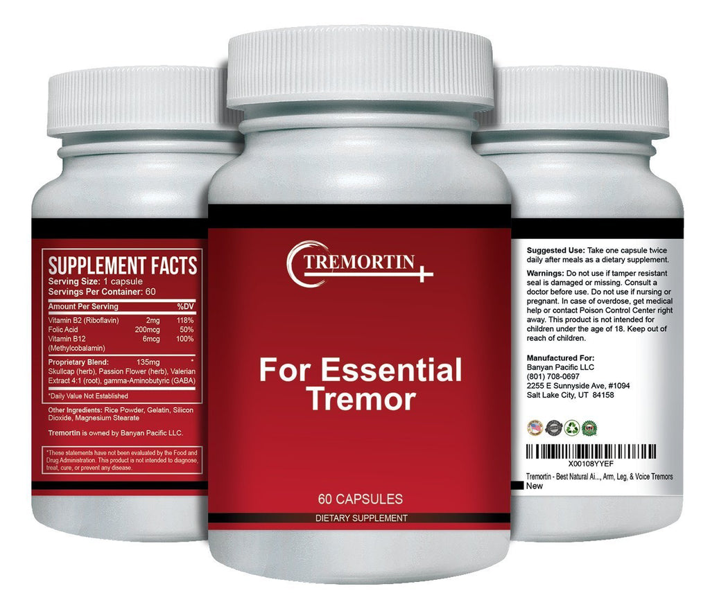 Tremortin – Natural Essential Tremor Herbal Supplement - Offers Relief for Shaky Hands, Arm, Leg and Voice Tremors (60 Capsules) - TrustMedUSA