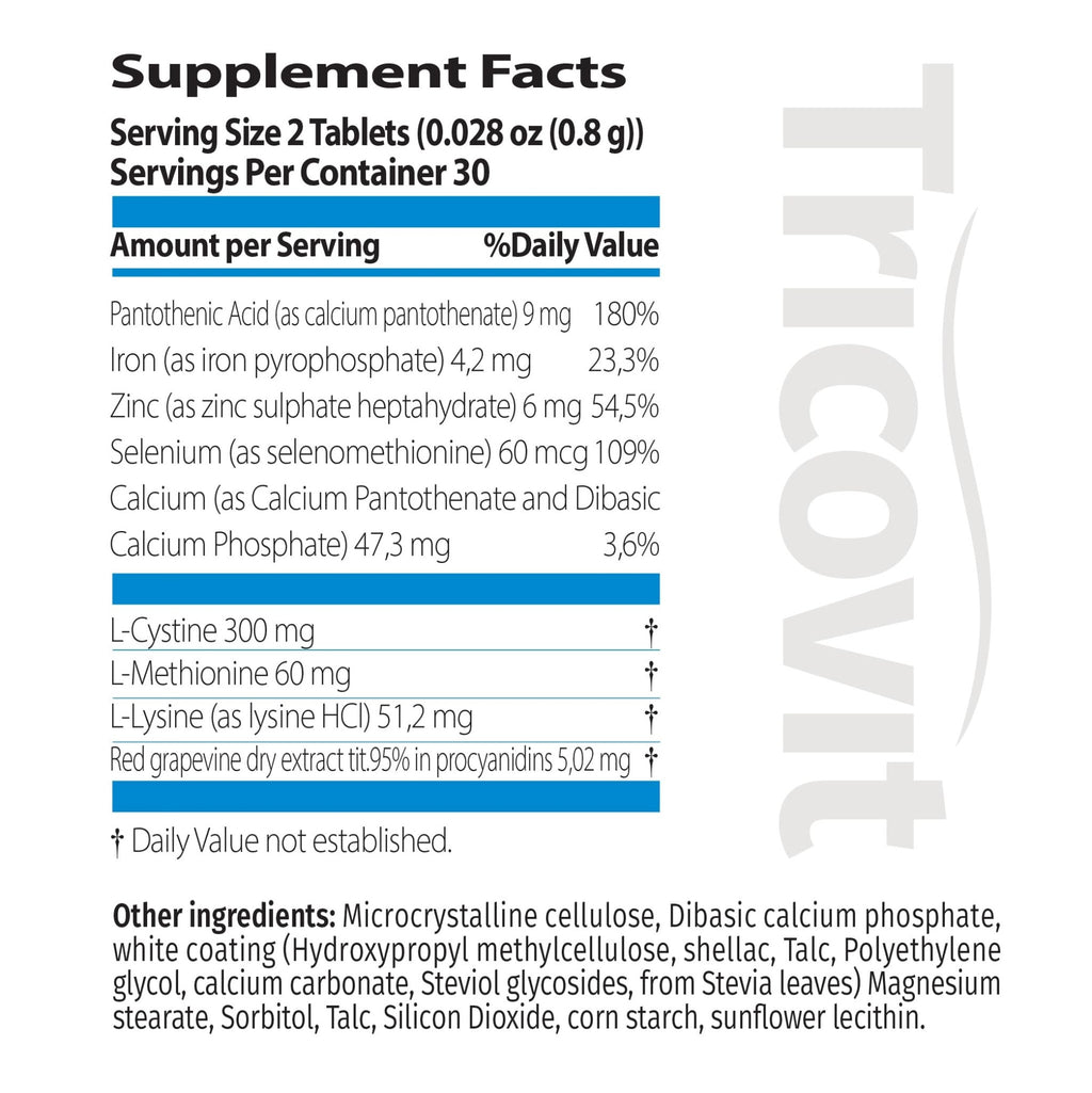 Tricovit Hair Growth Supplement - Nail & Hair Health Vitamins with Amino Acids, Minerals & Antioxidants - Dermatologist-Formulated & Gluten-Free Vitamins and Supplements for Women & Men (60 tablets) - TrustMedUSA