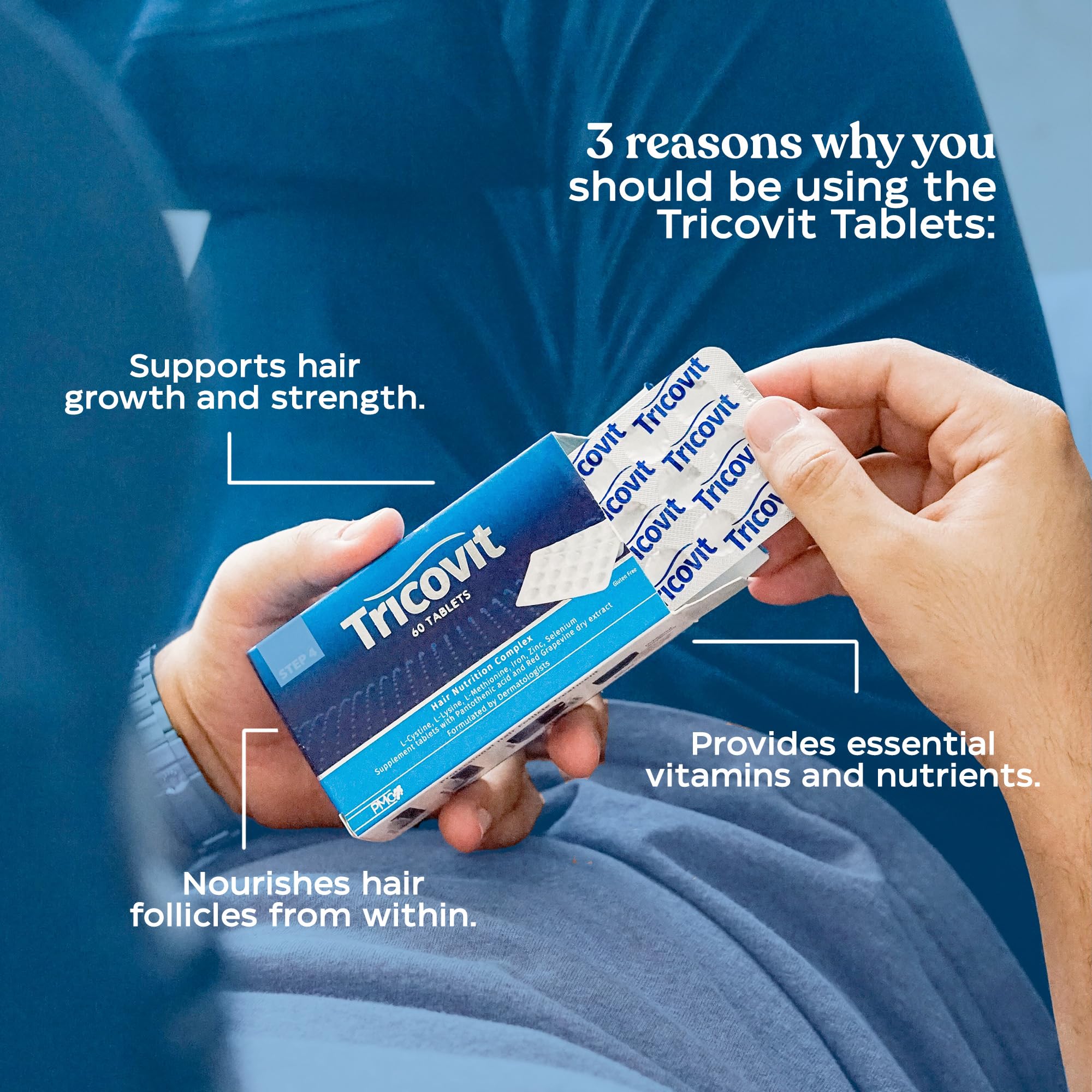 Tricovit Hair Growth Supplement - Nail & Hair Health Vitamins with Amino Acids, Minerals & Antioxidants - Dermatologist-Formulated & Gluten-Free Vitamins and Supplements for Women & Men (60 tablets) - TrustMedUSA