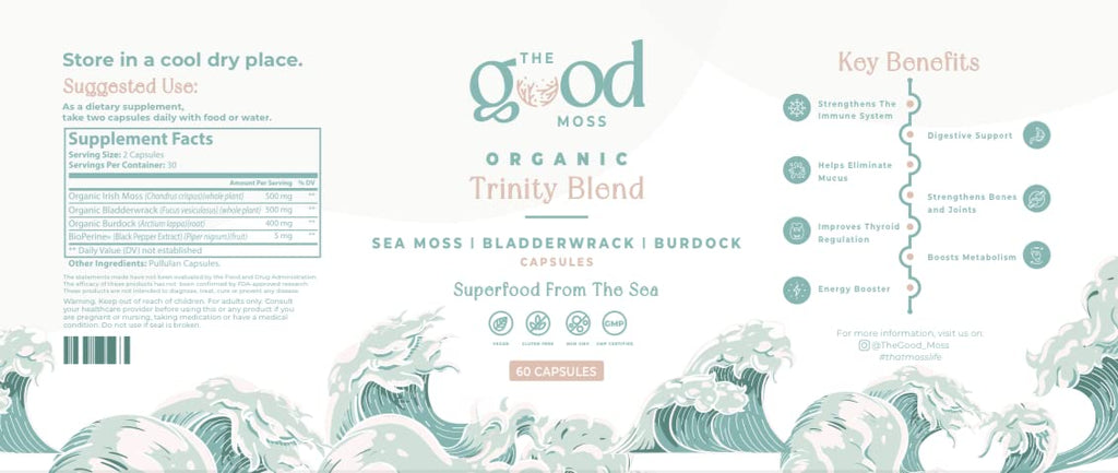 Trinity Blend Superfood -Sea Moss, Bladderwrack and Burdock Root Supplement for Overall Health Support, Hair, Skin and Nails 60ct - TrustMedUSA