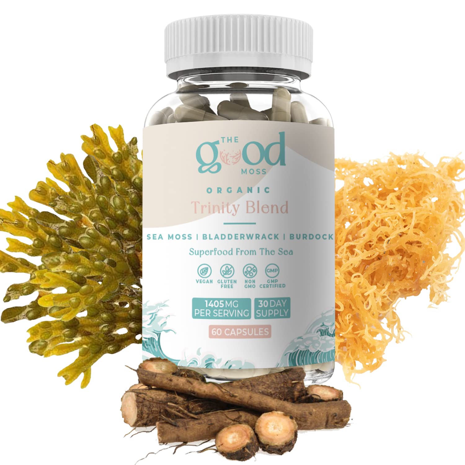 Trinity Blend Superfood -Sea Moss, Bladderwrack and Burdock Root Supplement for Overall Health Support, Hair, Skin and Nails 60ct - TrustMedUSA