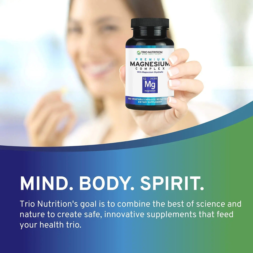 Trio Nutrition Magnesium Complex 90 Day Supply 420 mg | Natural Calm, Relax, Stress Relief, and Muscle Recovery |Magnesium Glycinate Supplement with Vitamin B6 for Rapid Absorption* - TrustMedUSA