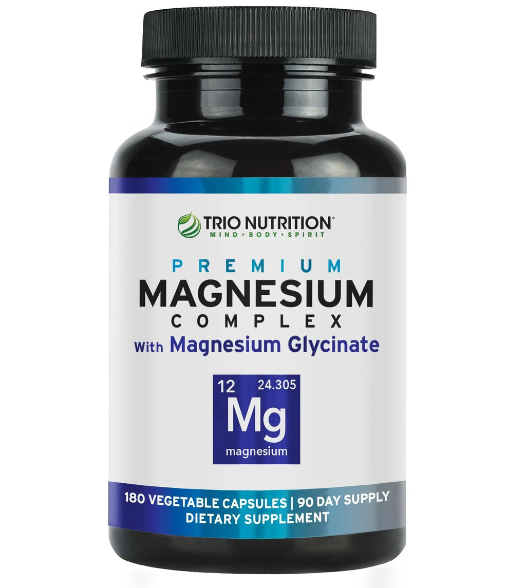 Trio Nutrition Magnesium Complex 90 Day Supply 420 mg | Natural Calm, Relax, Stress Relief, and Muscle Recovery |Magnesium Glycinate Supplement with Vitamin B6 for Rapid Absorption* - TrustMedUSA