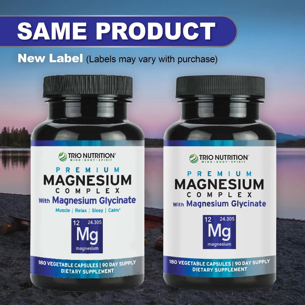 Trio Nutrition Magnesium Complex 90 Day Supply 420 mg | Natural Calm, Relax, Stress Relief, and Muscle Recovery |Magnesium Glycinate Supplement with Vitamin B6 for Rapid Absorption* - TrustMedUSA