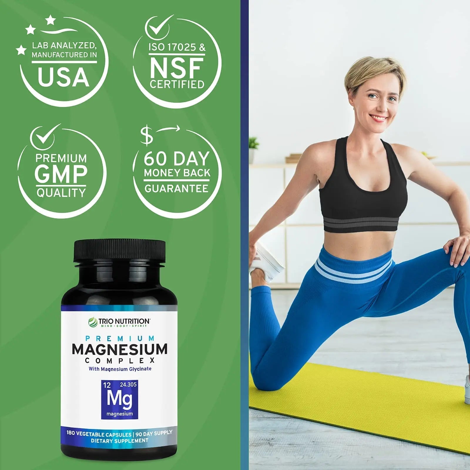 Trio Nutrition Magnesium Complex 90 Day Supply 420 mg | Natural Calm, Relax, Stress Relief, and Muscle Recovery |Magnesium Glycinate Supplement with Vitamin B6 for Rapid Absorption* - TrustMedUSA