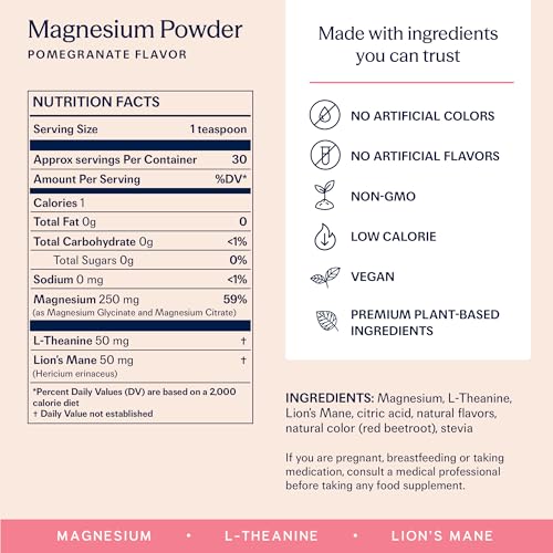 TRIP Magnesium Glycinate Powder with L-Theanine & Lion’s Mane, Sugar Free Magnesium Supplement for Adults, 250mg Magnesium per Drink Mix Serving, Pomegranate Orange Blossom, 1 Bag - 30 Servings - TrustMedUSA