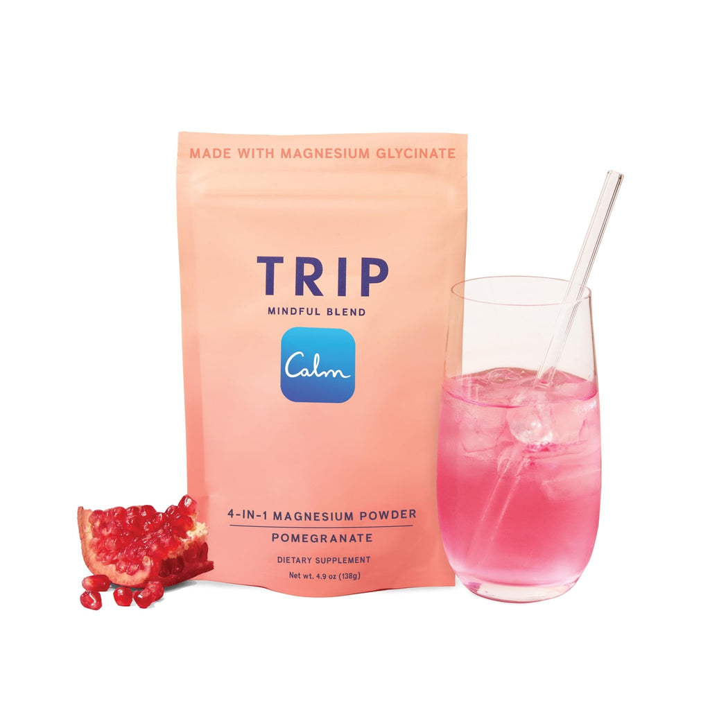 TRIP Magnesium Glycinate Powder with L-Theanine & Lion’s Mane, Sugar Free Magnesium Supplement for Adults, 250mg Magnesium per Drink Mix Serving, Pomegranate Orange Blossom, 1 Bag - 30 Servings - TrustMedUSA