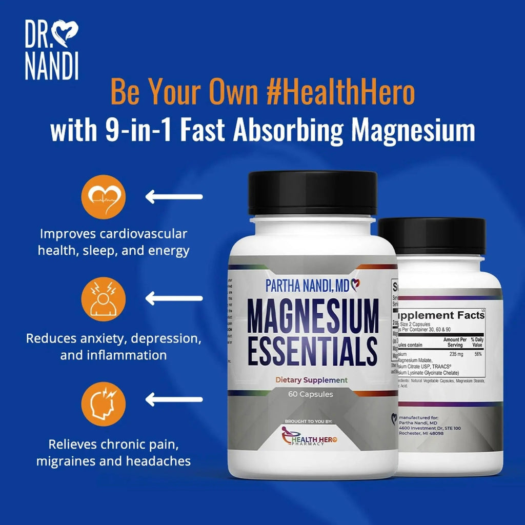 Triple Magnesium Citrate, Malate & Glycinate Complex Supplement – Supports Sleep, Stress, Muscle, Nerve & Heart Health – Advanced High-Absorption Formula – 235mg – 60 Capsules - TrustMedUSA