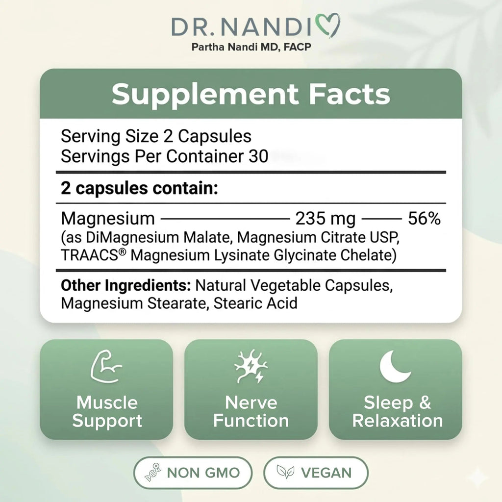 Triple Magnesium Citrate, Malate & Glycinate Complex Supplement – Supports Sleep, Stress, Muscle, Nerve & Heart Health – Advanced High-Absorption Formula – 235mg – 60 Capsules - TrustMedUSA