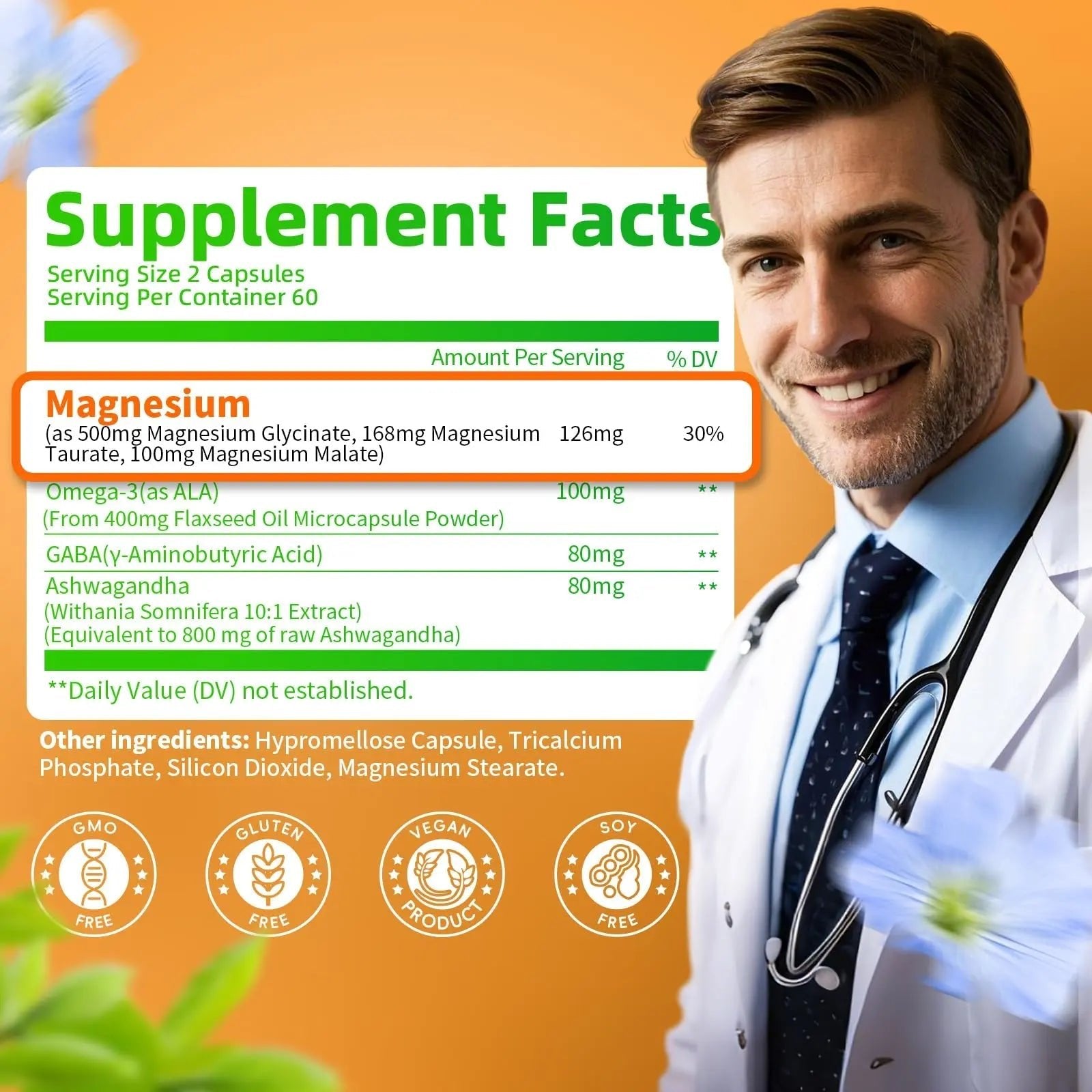Triple Magnesium Complex - Magnesium Glycinate, Taurate & Malate Supplement with Omega3, Ashwagandha, GABA for Sleep, Brain Heart & Muscle Support - High Absorption and Gentle, Vegan, 120 Capsules - TrustMedUSA