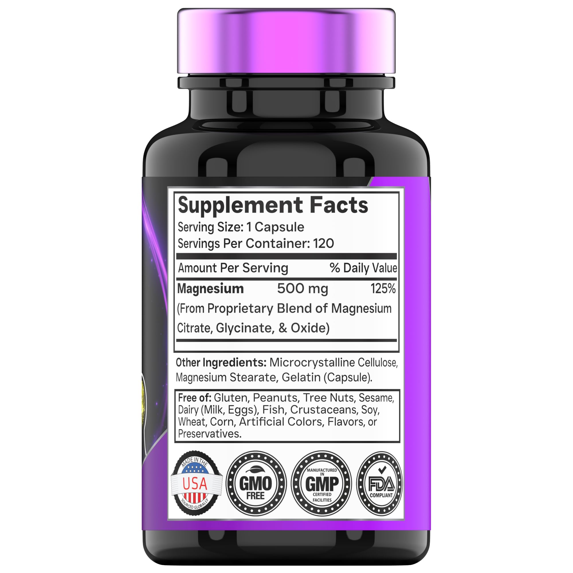 Triple Magnesium Complex Supplement 500mg: Magnesium Glycinate, Citrate, & Oxide - 120 Capsules (4 Month Supply!) | 1 Capsule Serving Provides 125% Daily Value | Non-GMO, Made in The USA! - Maple Wellness Supplements
