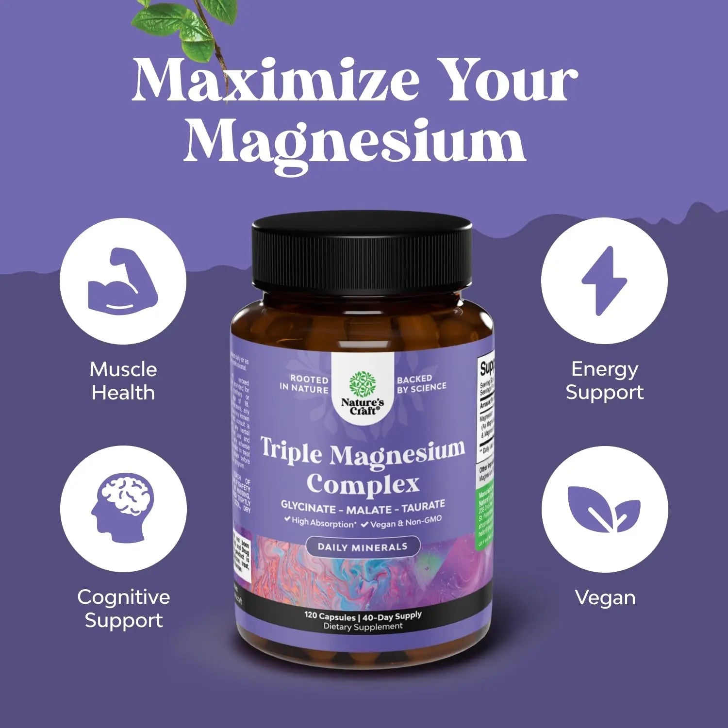 Triple Magnesium Complex Supplement - High Absorption Magnesium Glycinate, Malate & Taurate Blend for Muscles, Energy Support & Heart Health - Triple Mg Complex 400 mg Capsules - 120 Count - TrustMedUSA