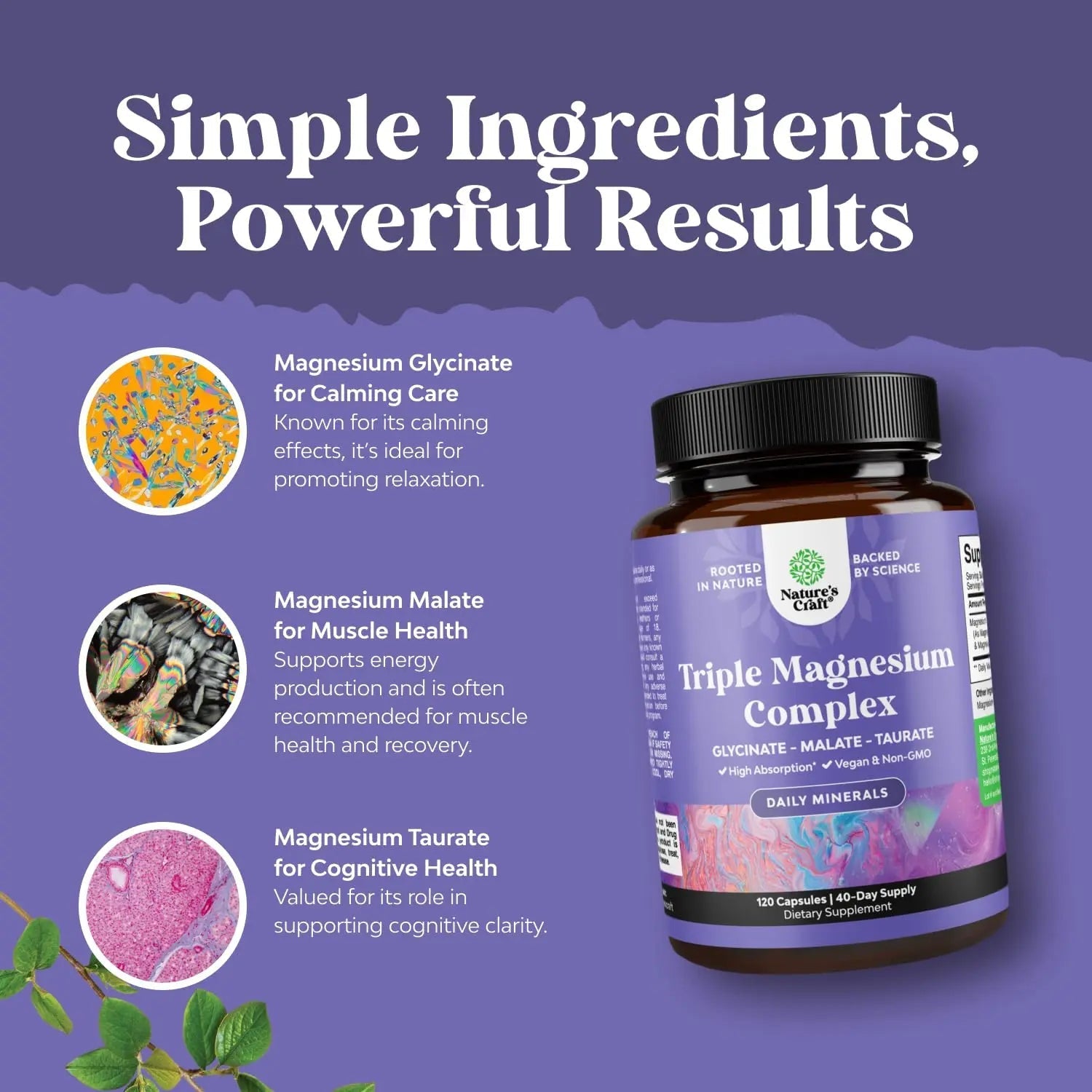 Triple Magnesium Complex Supplement - High Absorption Magnesium Glycinate, Malate & Taurate Blend for Muscles, Energy Support & Heart Health - Triple Mg Complex 400 mg Capsules - 120 Count - TrustMedUSA