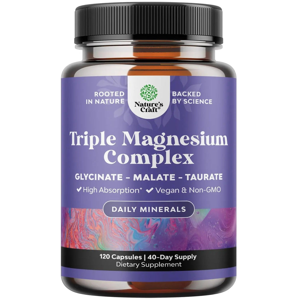 Triple Magnesium Complex Supplement - High Absorption Magnesium Glycinate, Malate & Taurate Blend for Muscles, Energy Support & Heart Health - Triple Mg Complex 400 mg Capsules - 120 Count - TrustMedUSA