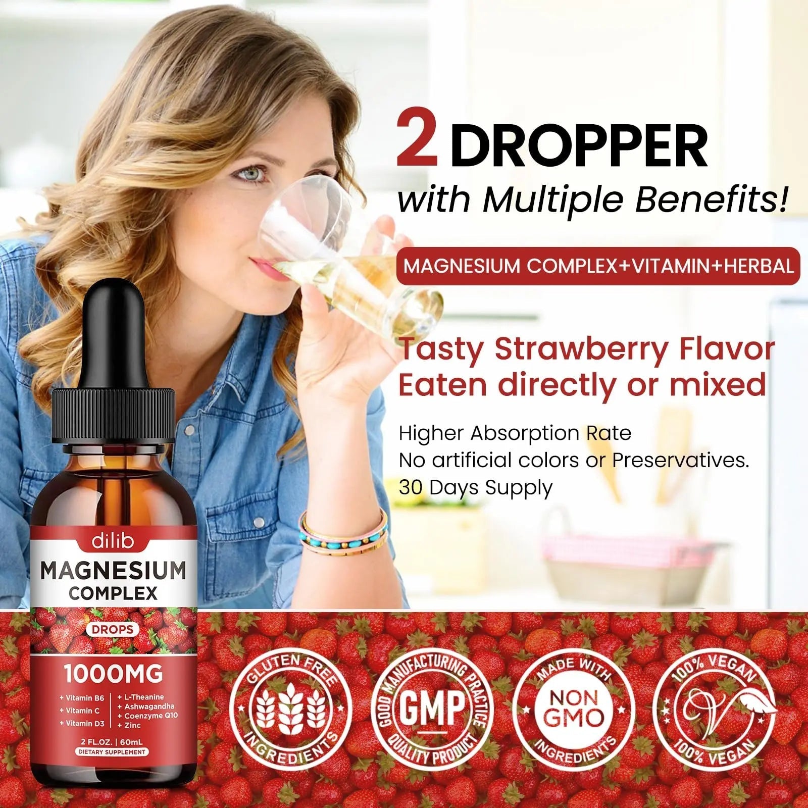 Triple Magnesium Complex Supplement, Magnesium Glycinate, Blend, Citrate Liquid Drops 1000mg with Ashwagandha, CoQ10, Vitamin B6, C, D, Zinc -Support Calm Stress Relief, Bone, Muscle, Mood Vegan - TrustMedUSA
