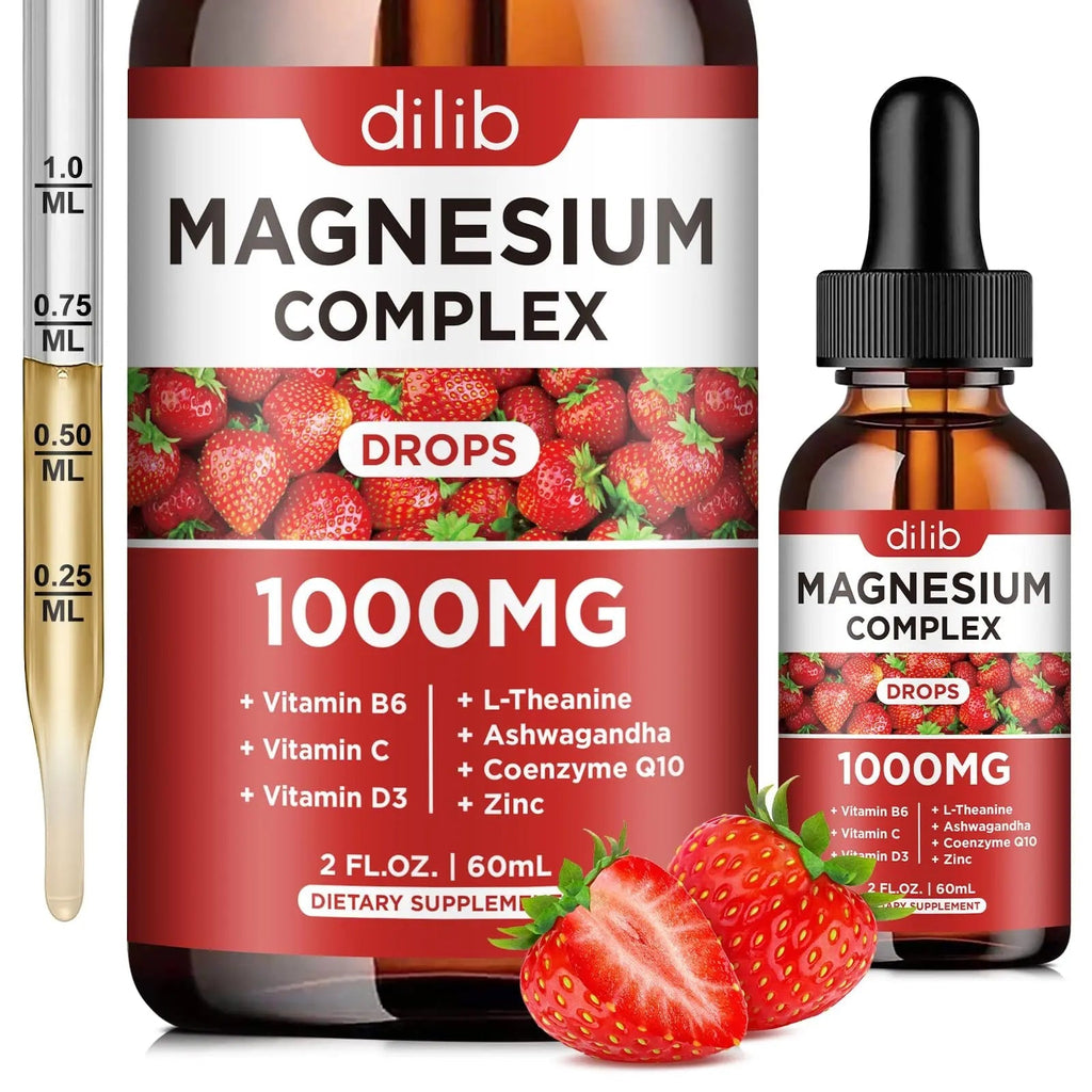 Triple Magnesium Complex Supplement, Magnesium Glycinate, Blend, Citrate Liquid Drops 1000mg with Ashwagandha, CoQ10, Vitamin B6, C, D, Zinc -Support Calm Stress Relief, Bone, Muscle, Mood Vegan - TrustMedUSA
