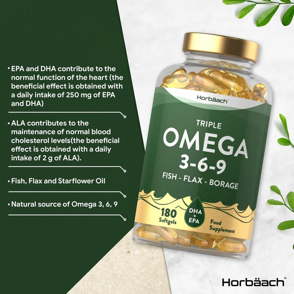 Triple Omega 3 6 9 Capsules | 180 Count | High Strength Supplement with DHA - TrustMedUSA