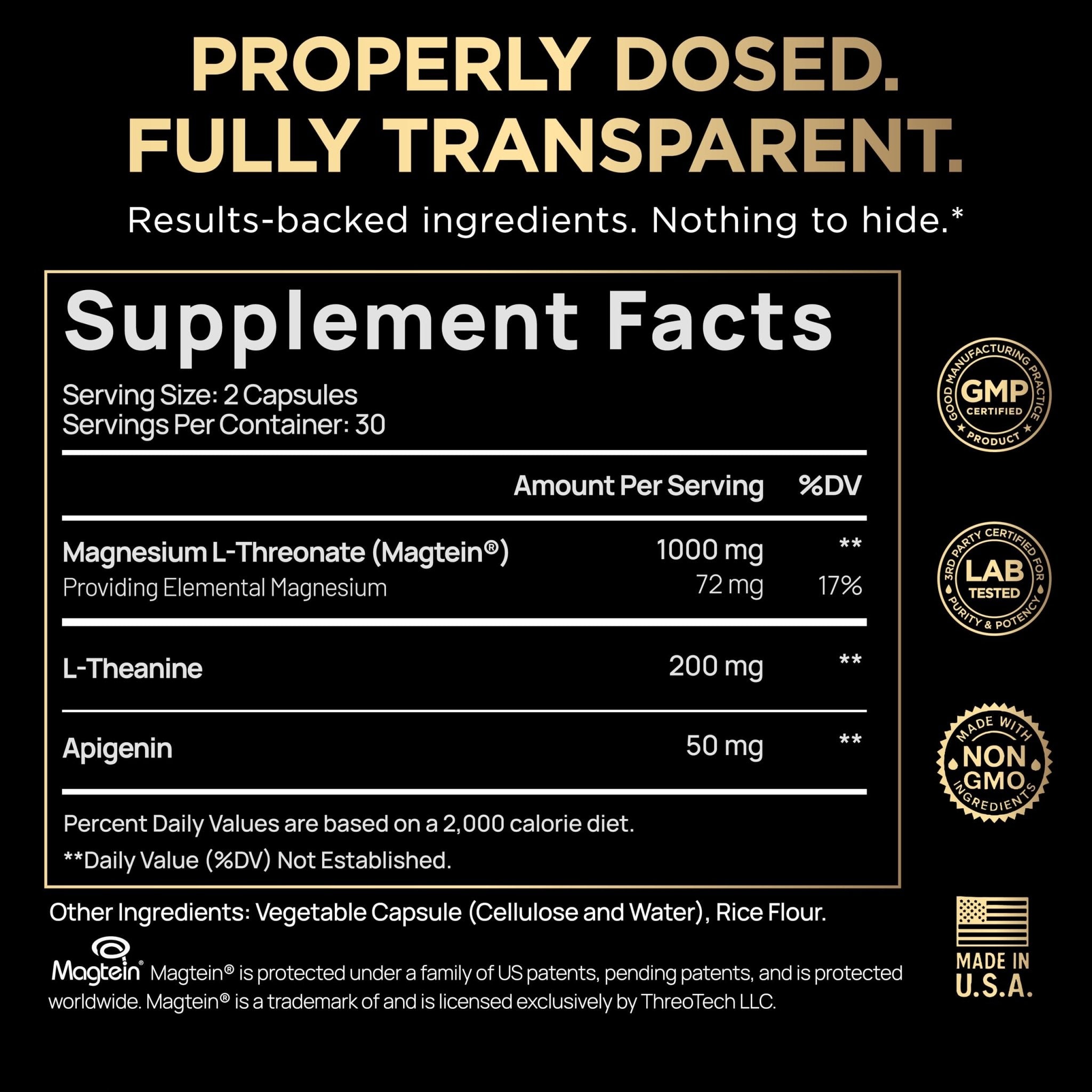 Triple Sleep Magnesium L-Threonate w. Apigenin, Theanine & Magtein Magnesium L Threonate - High Absorption Magnesium Supplement Capsules - TrustMedUSA