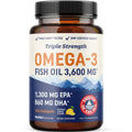 Triple Strength DHA Omega 3 Fish Oil 3600 mg | Over 2100mg Omega-3 Fatty Acids with 860mg of DHA | 1300mg EPA | Best Essential Fatty Acids - TrustMedUSA
