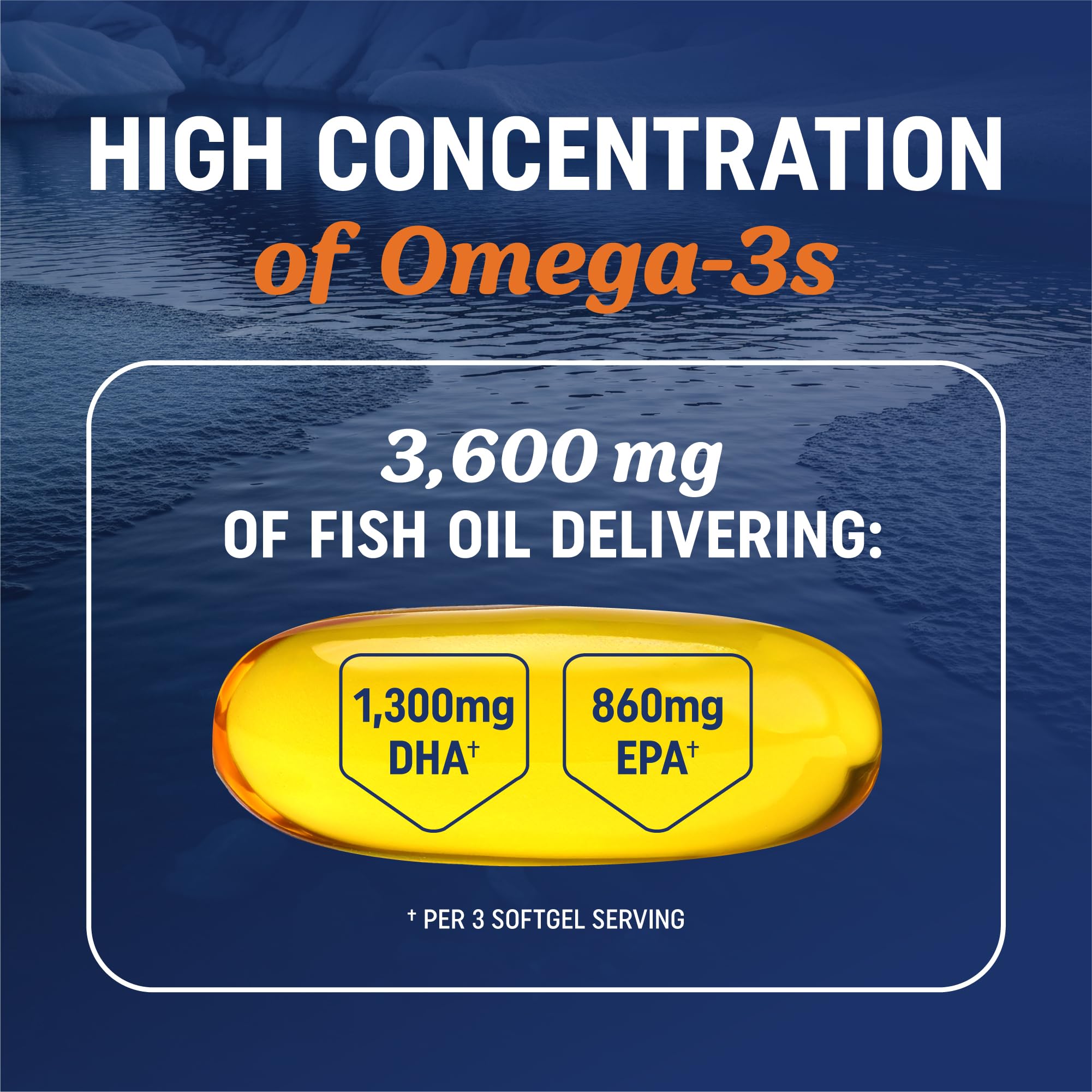 Triple Strength DHA Omega 3 Fish Oil 3600 mg | Over 2100mg Omega-3 Fatty Acids with 860mg of DHA | 1300mg EPA | Best Essential Fatty Acids - TrustMedUSA