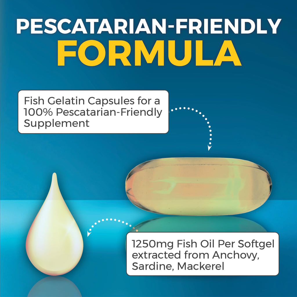 Triple Strength Fish Oil Omega 3 Supplements for Women and Men – 2500 mg High-Potency, Easy-to-Absorb Re-esterified Triglyceride Form, Pescatarian-Friendly DPA Omega 3 - TrustMedUSA