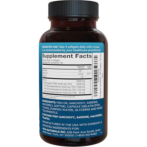 Triple Strength Fish Oil Omega 3 Supplements for Women and Men – 2500 mg High-Potency, Easy-to-Absorb Re-esterified Triglyceride Form, Pescatarian-Friendly DPA Omega 3 - TrustMedUSA