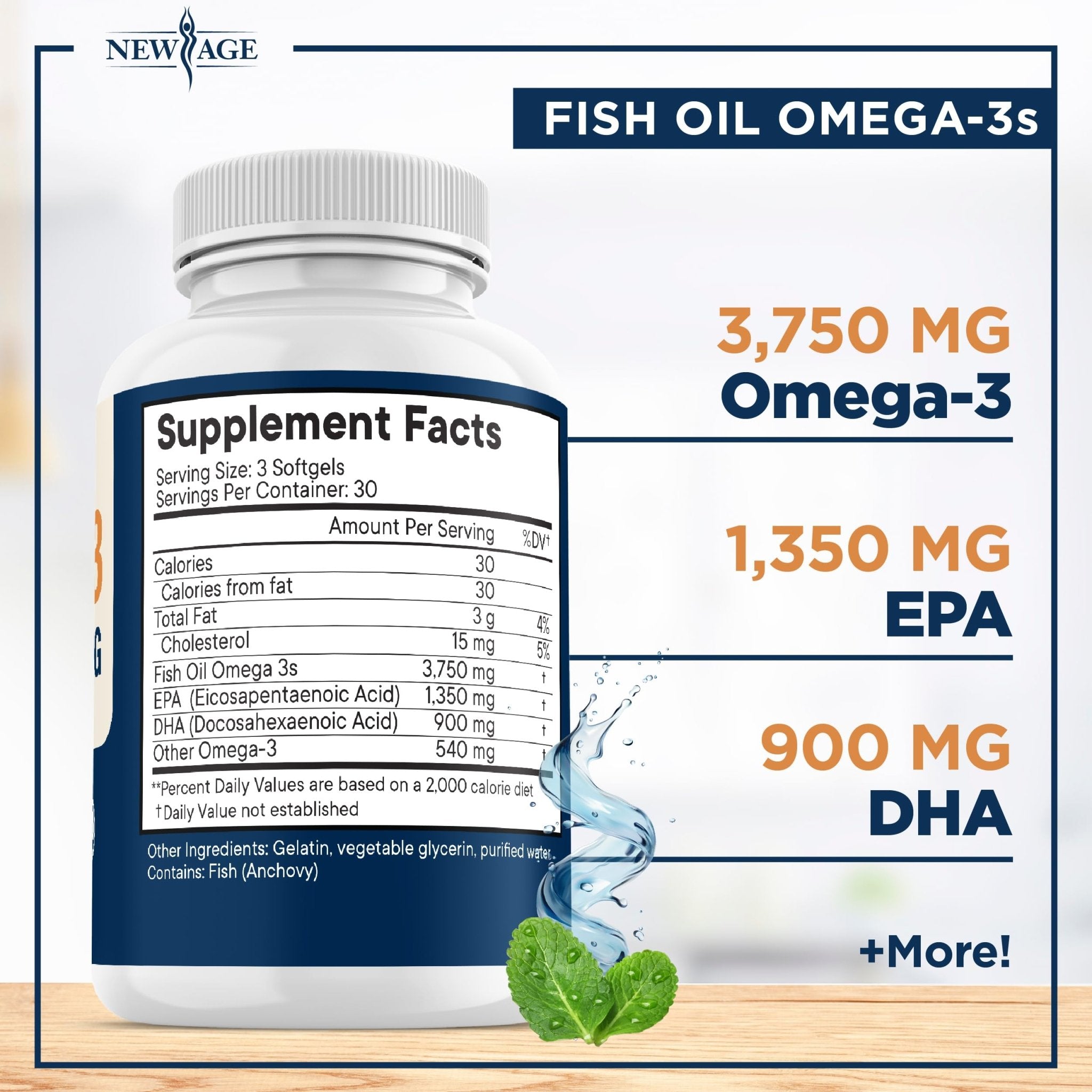 Triple Strength Omega 3 Fish Oil 3750 mg - EPA & DHA - Over 3000mg Omega-3 Fatty Acids - 1350mg EPA + 900mg DHA - Best Essential Fatty Acids, Burpless Fish Oil - 180 Count - Maple Wellness Supplements