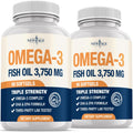 Triple Strength Omega 3 Fish Oil 3750 mg - EPA & DHA - Over 3000mg Omega-3 Fatty Acids - 1350mg EPA + 900mg DHA - Best Essential Fatty Acids, Burpless Fish Oil - 180 Count - Maple Wellness Supplements