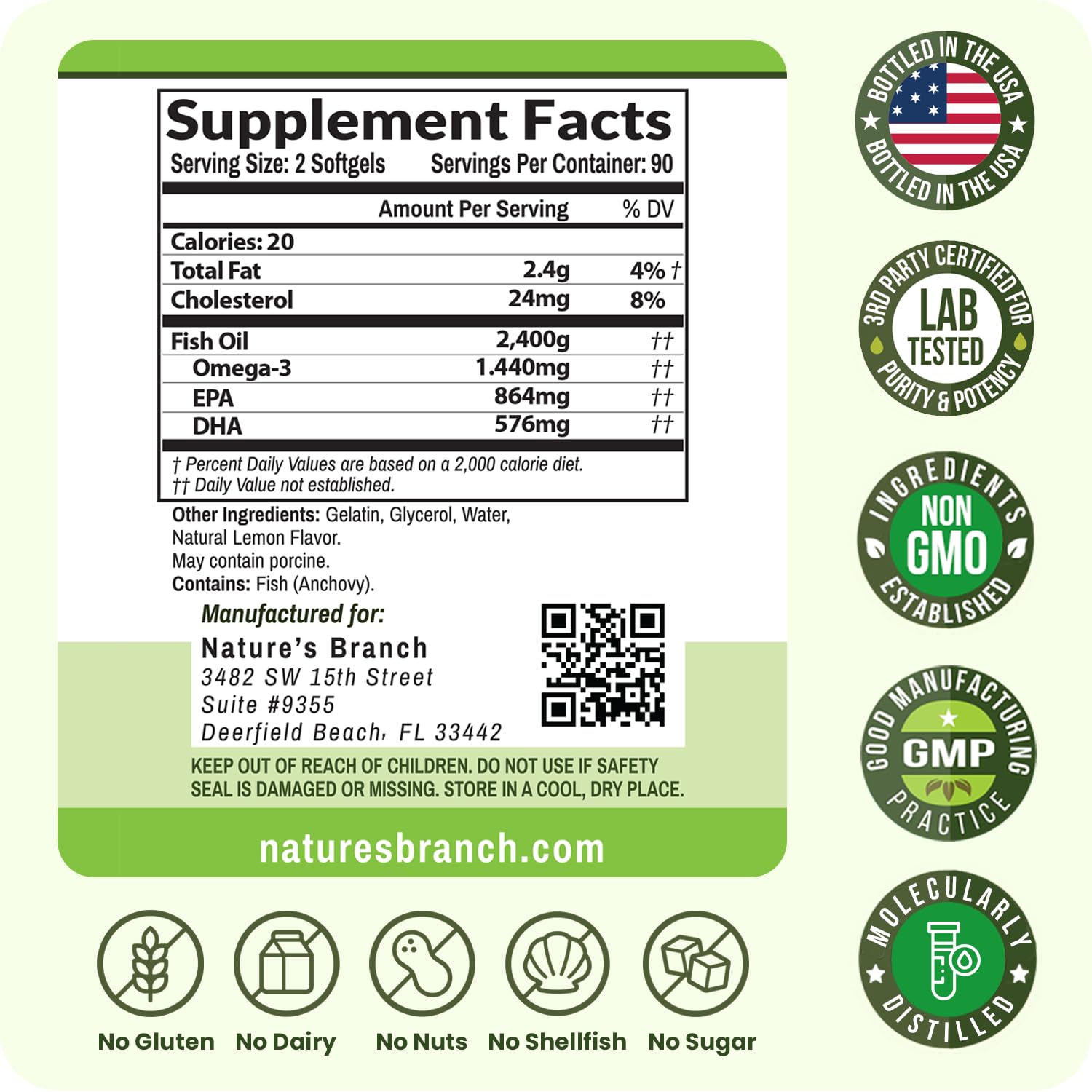Triple Strength Omega 3 Fish Oil Supplements 2400mg | 180 Capsules, Burpless High Potency Lemon Flavor, High EPA DHA for Men & Women Ultra Pure Softgels - TrustMedUSA