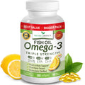 Triple Strength Omega 3 Fish Oil Supplements 2400mg | 180 Capsules, Burpless High Potency Lemon Flavor, High EPA DHA for Men & Women Ultra Pure Softgels - TrustMedUSA