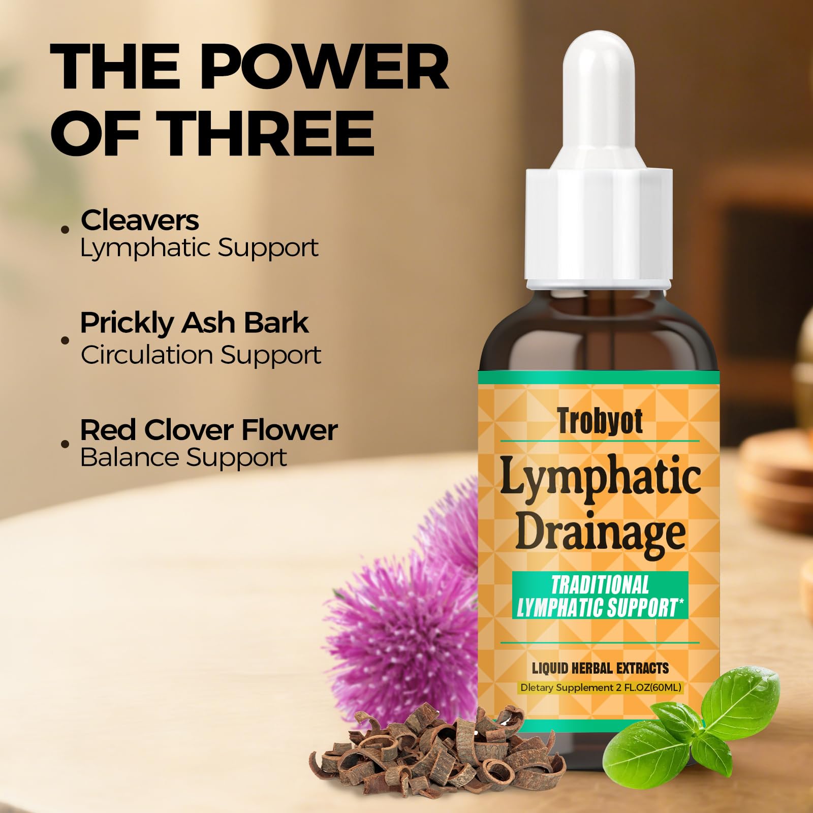 Trobyot Lymphatic Drainage Drops - Features Cleavers (Lymphatic), Prickly Ash Bark (Circulation), Red Clover Flower (Balance) - Immune Support Formula,2fl oz - Maple Wellness Supplements