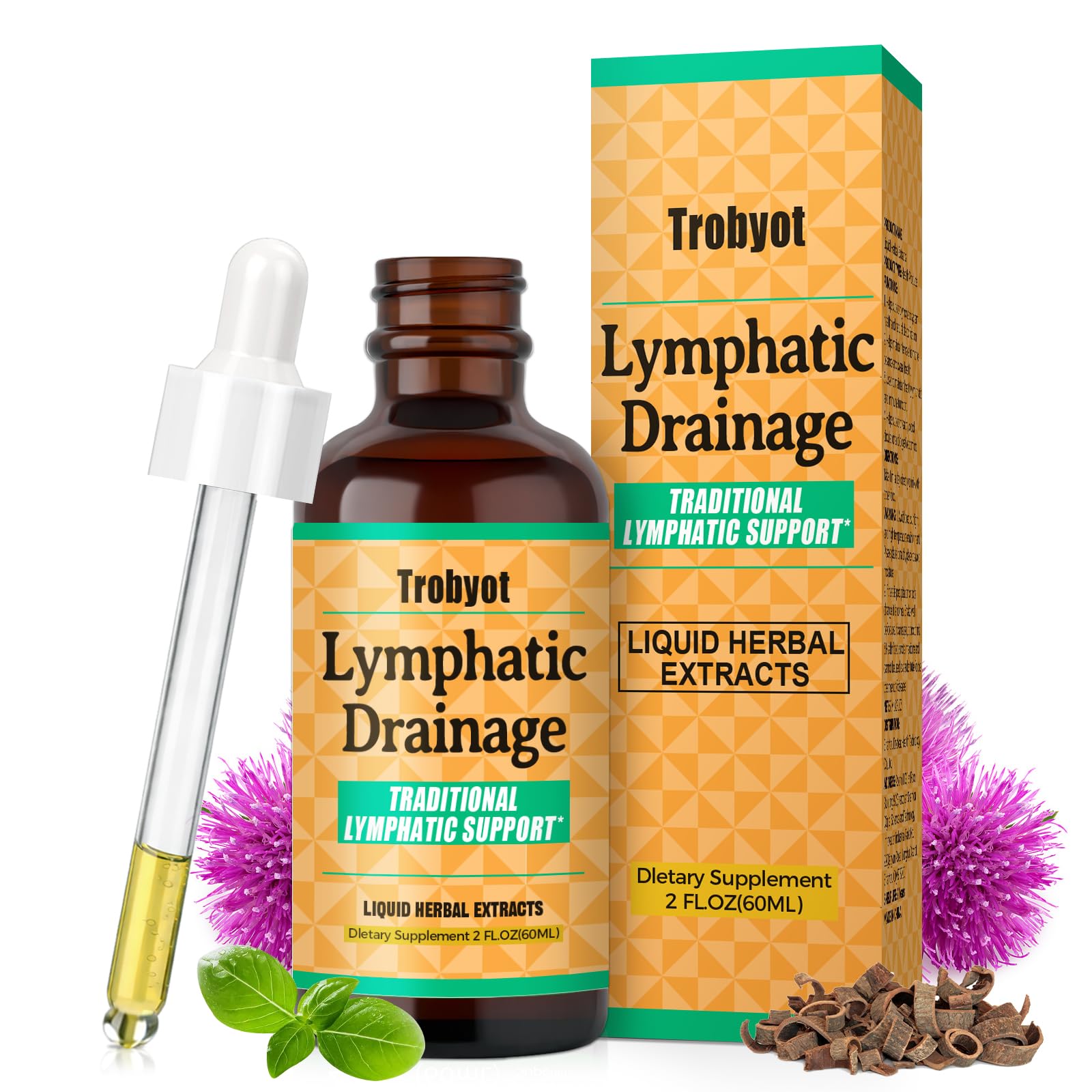 Trobyot Lymphatic Drainage Drops - Features Cleavers (Lymphatic), Prickly Ash Bark (Circulation), Red Clover Flower (Balance) - Immune Support Formula,2fl oz - Maple Wellness Supplements