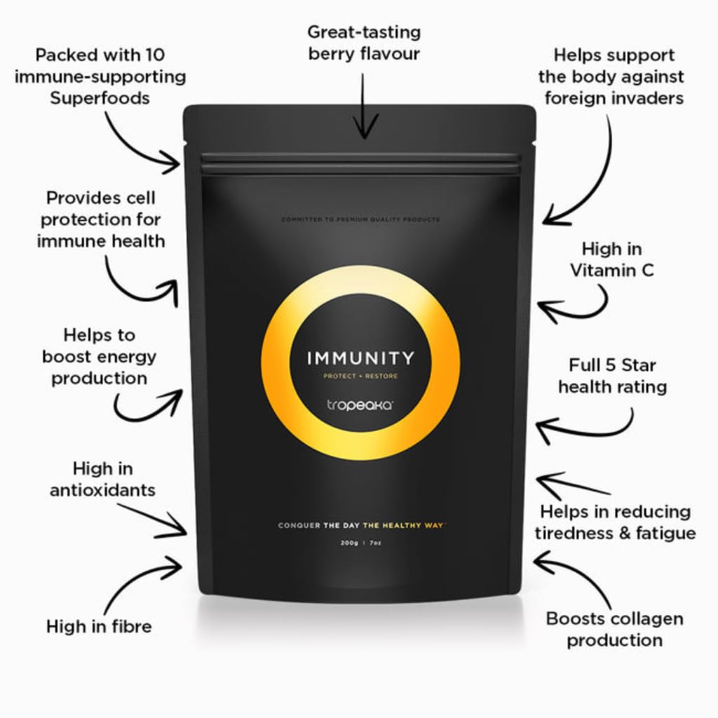 Tropeaka Immunity Powder - Immune Support Supplement, Antioxidant Rich Superfood Powder with Vitamins & Minerals, Boost Energy & Collagen Production - Vegan, Gluten Free, Non-GMO - 7oz (20 Servings) - TrustMedUSA