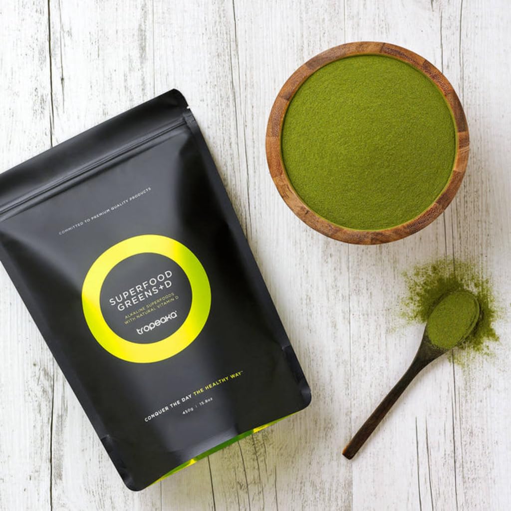 Tropeaka Superfood Greens + D - Antioxidant Green Powder for Energy, Immune System, & Gut Health, Rich in Chlorophyll & Essential Nutrients, Vitamin D, Vegan, Gluten Free, Non-GMO - 7oz (20 Servings) - TrustMedUSA