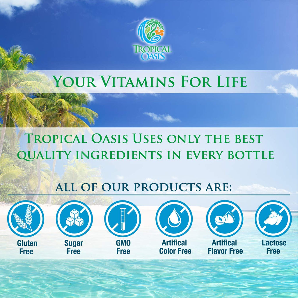 Tropical Oasis Mega Plus - Liquid Multivitamin and Mineral Supplement – Includes 85 Vitamins & Minerals, 20 Amino Acids + CoQ10, Grape Seed Extract & Organic Aloe Vera - 32oz, 32 Servings, 33460 - TrustMedUSA