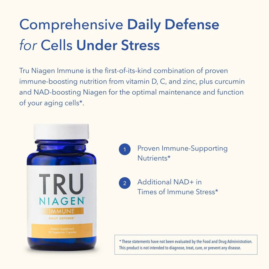 TRU NIAGEN Immune Support Supplement - Daily Defense, Vitamin C from Fermentation, Vegan Vitamin D3 2000 IU, Zinc, Plus Theracurmin (Curcumin) + Multi Award-Winning NAD Boosting Niagen 150mg 60ct - TrustMedUSA