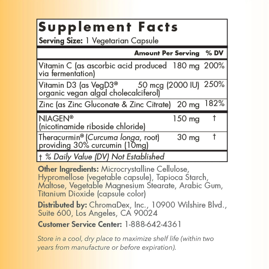 TRU NIAGEN Immune Support Supplement - Daily Defense, Vitamin C from Fermentation, Vegan Vitamin D3 2000 IU, Zinc, Plus Theracurmin (Curcumin) + Multi Award-Winning NAD Boosting Niagen 150mg 60ct - TrustMedUSA