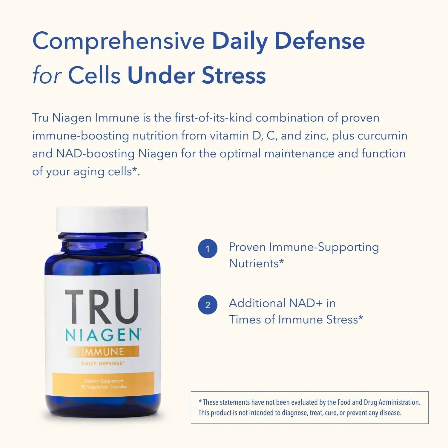 TRU NIAGEN Immune Support Supplement - Daily Defense - Vitamin C from Fermentation, Vegan Vitamin D3 2000 IU, Zinc, Plus Theracurmin (Curcumin) + Multi Award-Winning NAD Boosting Niagen 150mg 30ct - TrustMedUSA