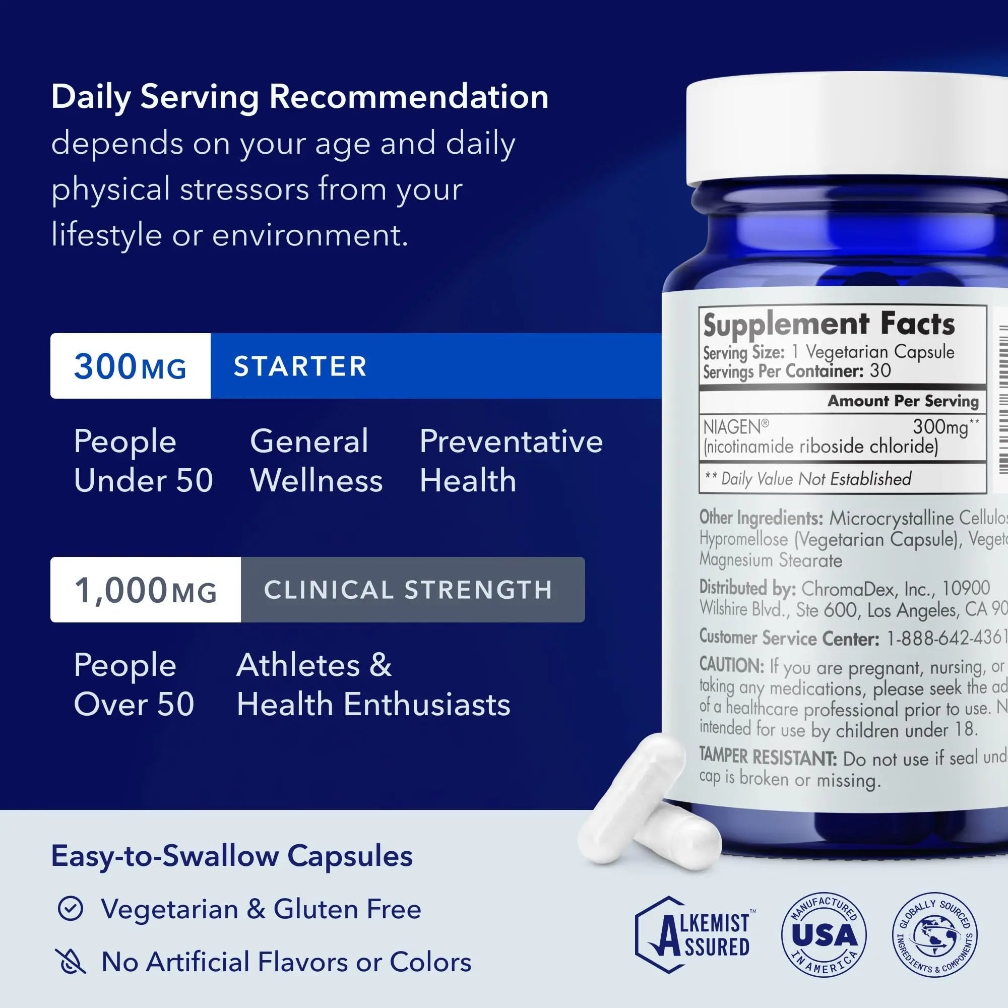 TRU NIAGEN Patented NAD Supplement for Brain Function, Anti Aging & Cell Regeneration, 300mg Niagen, 30 Servings | Supports Cellular Energy, Muscle | Nicotinamide Riboside (NR) Take 1 Daily | 2 Bottle - TrustMedUSA